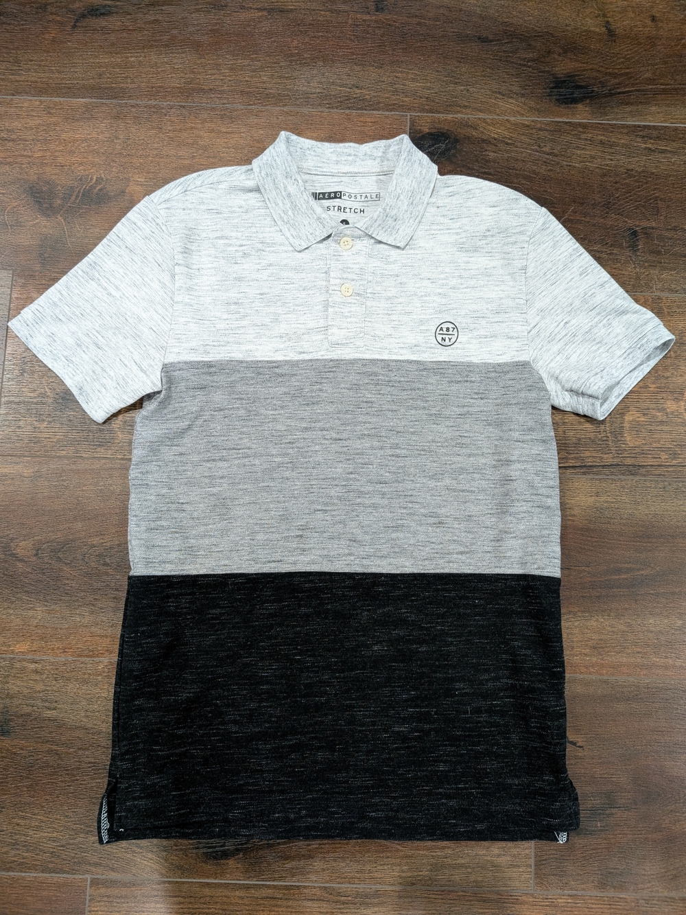 Aeropostale Men's Stretch Colorblock Polo Shirt - Gray/Black